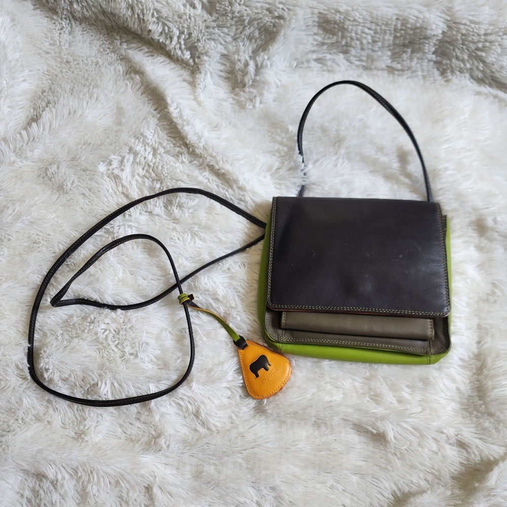 Mywalit Bright Multicolored Leather Foldover Crossbody Bag Purse